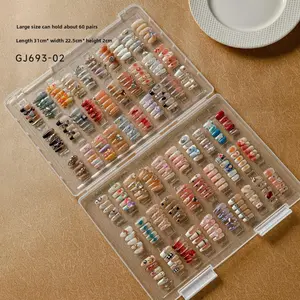 Nail Art Press-On Nails Large Capacity Storage Box GJ693-02 Wholesale Dustproof Transparent Display Case for 60 Pairs Portable Handle