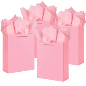 13” x 11” x 4” Large Size Pink Gift Bags with Tissue Paper, 10 Pack Paper Bags with Handles for Wedding, Birthday, Party, Bridesmaid Proposal