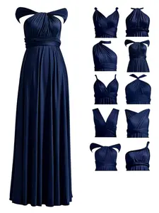 Navy Blue 72 Styles Convertible Long Plus Size Multi - Way Twist Wrap Bandeau Dress, Bridesmaid Dress