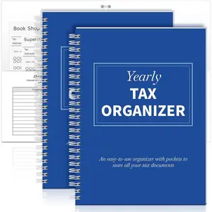 2 Pack Yearly Tax Organizer 13" x 9.7" Tax Record Organizer with 12 Pockets Spiral Bound Income Folders Monthly Bill Receipt for  Office Taxes