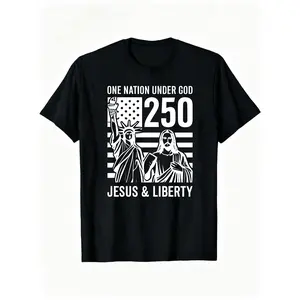 "One Nation Under God Jesus & Liberty 250" Patriotic Christian Men's T-Shirt For Daily Wear, Church & 4th of July Party