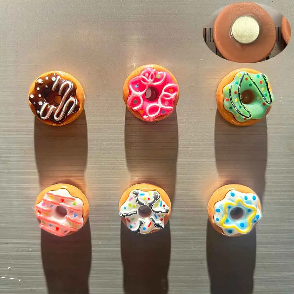 6/7PCS DIY Food-Themed Donut Fridge Magnets with Magnetic Base, 6pcs with magnets, Home Decor Supplies for Refrigerator, Whiteboard, Photo Message Board, Fridge Decor