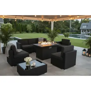 EmberLounge™ 8‑Piece Outdoor Wicker Sectional with 44” CSA‑Certified Fire Table