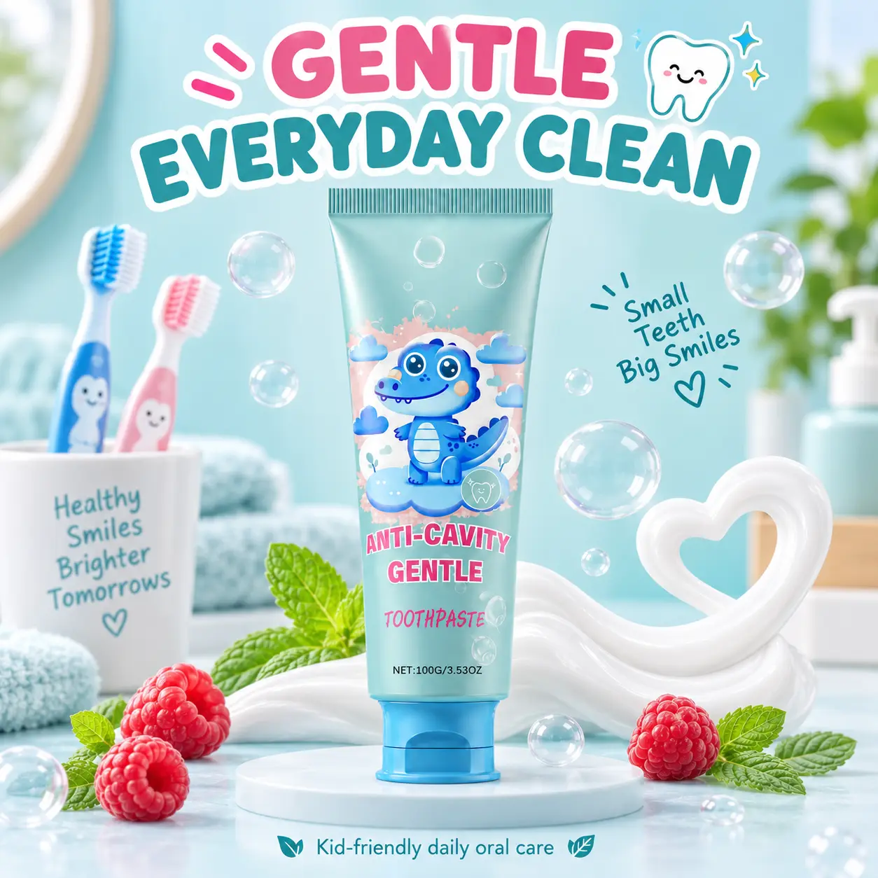Kids' Fluoride-Free Toothpaste - Dentist-Formulated Natural Oral Care with Nano Hydroxyapatite Remineralizing Formula, Bubblegum Berry Flavor