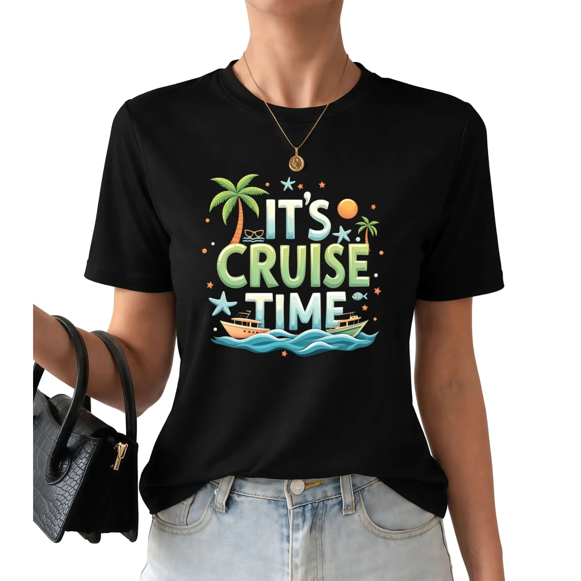 Its Cruise Time Tropical Palm Tree Boat Summer Vacation T-Shirt For Women Unisex Casual Wear Beach Holiday Travel Gift,