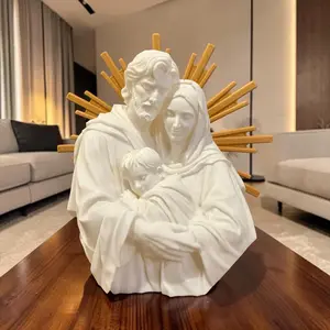 Holy Family Sculpture | Joseph, Mary & Jesus Religious Decor | Christian Gift for Home, Prayer Room & Shelf Display | Optional Halo office room decor home church spiritual Blessing religious symbol