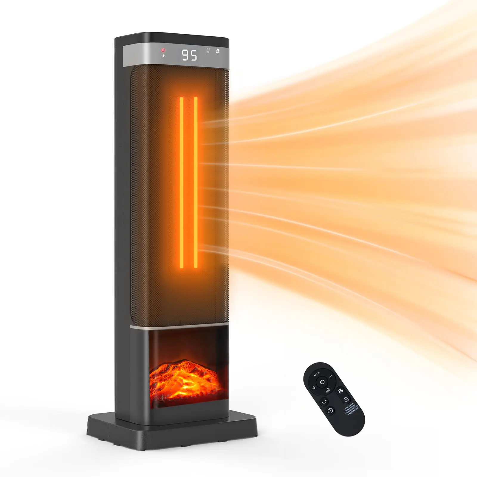 DUMOS 24inch Space Heaters for Indoor Use, Portable Heater with 3 Light Colors, Adjustable Thermostat with Remote, Tip-over Protection Up to 95°F, 60°Oscillation,stop operating 30 seconds after the power is cut off.