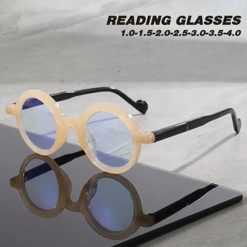 Vintage Round Frame Reading Eyeglasses, Unisex Blue Light Blocking, Lightweight Comfortable, Multiple Prescriptions Available