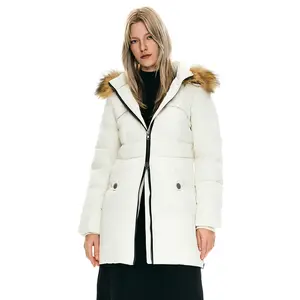 Orolay Women's Winter Down Jacket with Removable Faux Fur Hood, Mid-Length Slim-Fit Coat for Casual and Outwear, Water-Repellent, Windproof Womenswear