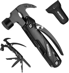 Multitool-12 in 1 Camping Tools with Mini Hammer-EDC Gear Multi Tools Hammer with Safety Lock and Pouch-Mini Multitools Gifts for Men and Women