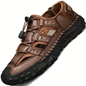 Brand Bdhjydb Men'S Casual Sandals - Black & Brown, Round Toe, Hook & Loop Closure, Rubber Sole, Microfiber Upper, Comfortable Walking Shoes for Summer, Casual Footwear |   Stylish Sandals |   Durable Footwear