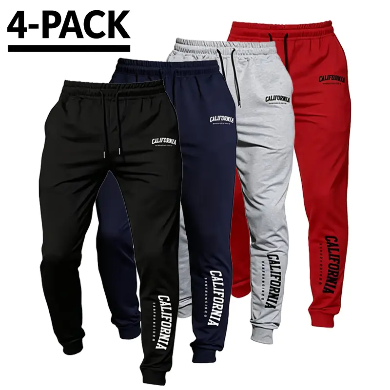 Men’s Joggers Elastic Waistband Athletic Pants Breathable Casual Sports Trousers with Letter Print Machine Washable Multi-color Long Pants