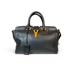 Pre-owned Yves Saint Laurent Calfskin Tote Bags Saint Laurent (YSL) Small Cabas Y Tote, Black