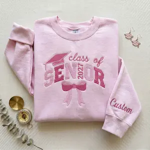 Senior Embroidered Sweatshirt Class of 2027 with Name, Senior 2027 Shirt, Personalized Graduation Gift for Her, Senior Girl Bow Crewneck