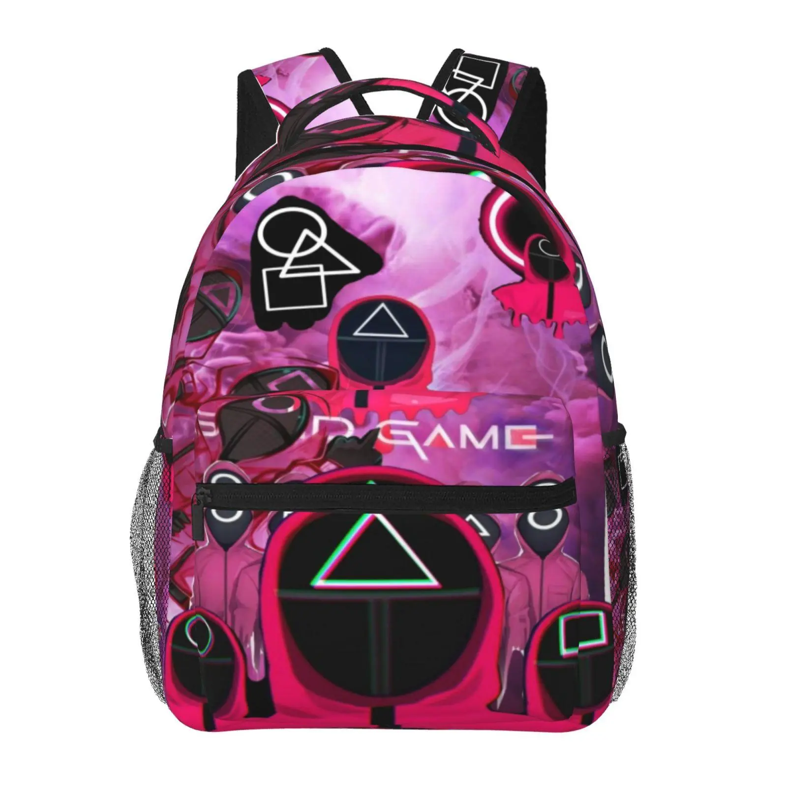 Cool Kids Squid Game backpacks for school—large-capacity all-over print Squid Game laptop daypacks for daily campus use; durable, lightweight Squid Game school bags for teens and students