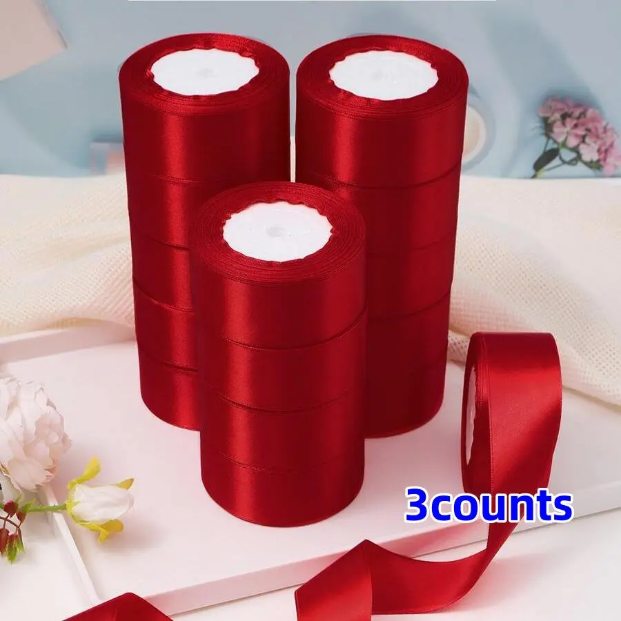 Solid Color Ribbon (3 Counts), Decorative Ribbon, Gift Wrapping Ribbon, DIY Ribbon for Wedding & Party & Gift Wrapping, Gift Wrapping Supplies