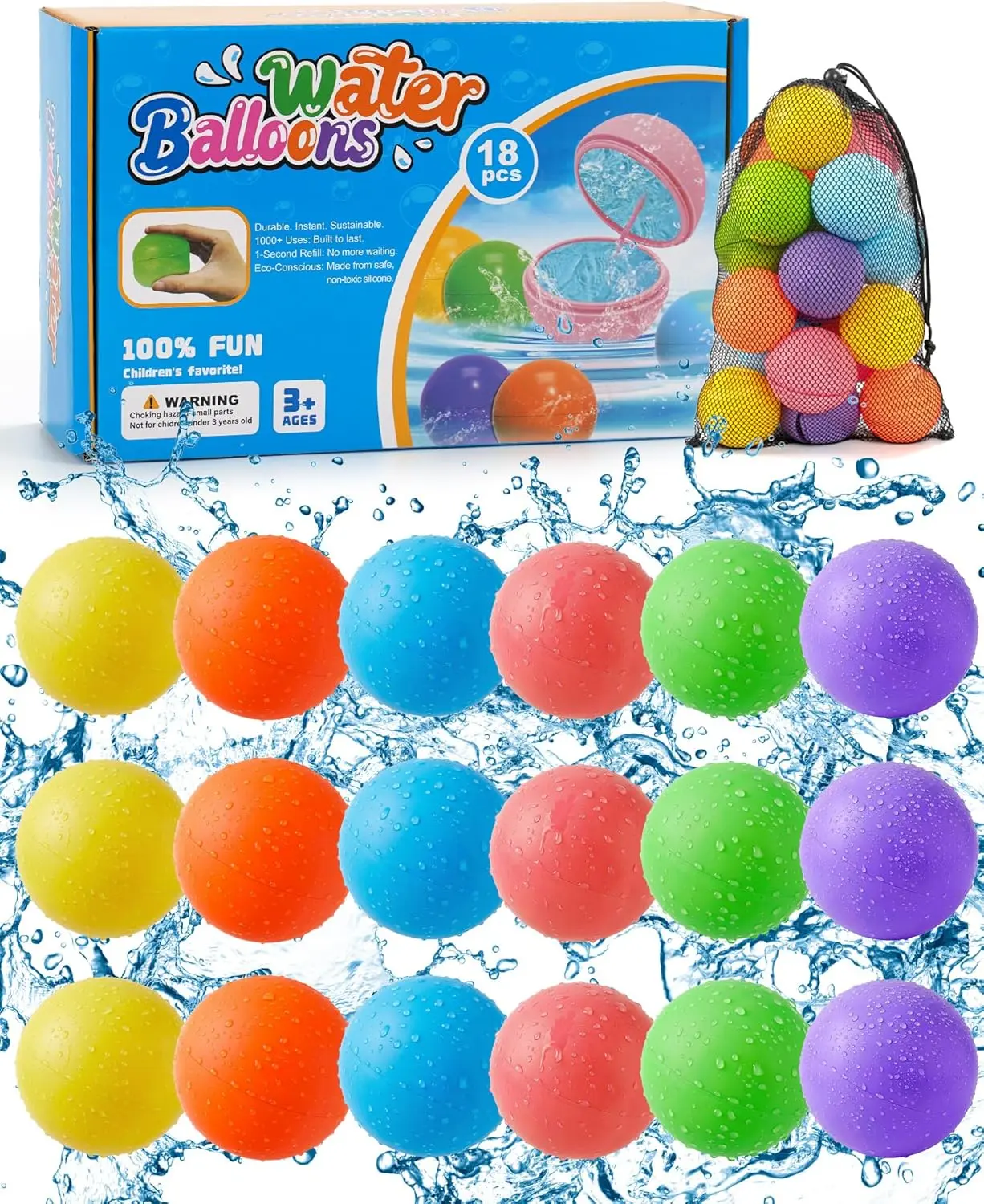 Reusable Water Balloons 120/60-6 Pcs, Quick-Fill Summer Water Toys for Pool Parties & Outdoor Beach Backyard Games, Durable Splash Balls for Kids