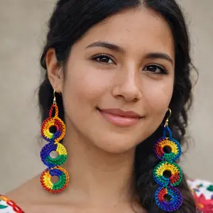 Handmade Rainbow Crochet Earrings, LGBTQ Pride Jewelry, Colorful Cotton Thread Dangle Earrings, Unique Gift for Her, Festival Style