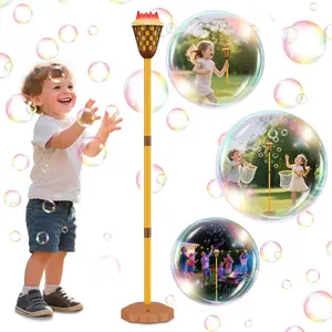Simulated Torch Bubble Machine with 1 Bottle 100ML Bubble Liquid, Adjustable Height, Light Sound Effect, Handheld Standing Dual Use
