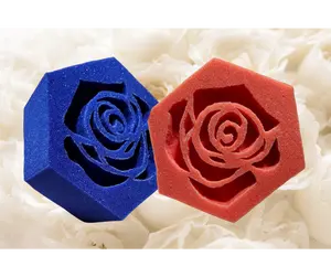 Hexagon Big Red or Big Blue Sponge Rose Flower Design Hand Carved Approx. 7 in. x 3 in size Squeeze Squishy sponge Stress Relief tool, flower Decoration, squeezing sponge