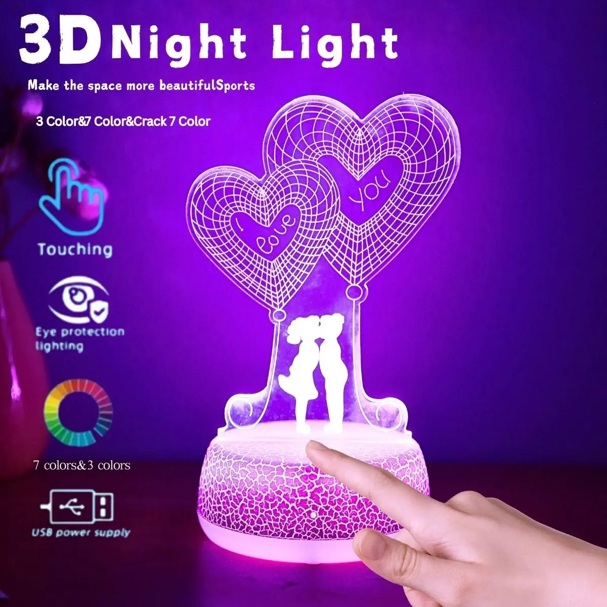 Heart Balloon Lover 3D Illusion LED Night Light, Heart Shape Light, Atmosphere Night Light, USB Powered Decorative Lamp, Bedroom Decoration, Birthday Gift, Holiday Gift, USB Lighting Fixture