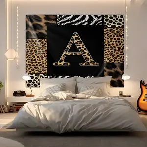 Multiple Size Wall Tapestry, Custom Initial Monogram Leopard Zebra Animal Print, Lightweight Soft Fabric, HD Digital Print, No Fading, All Season Use, Aesthetic Bedroom Living Room Dorm Wall Decor, Tapestry Wall Hanging