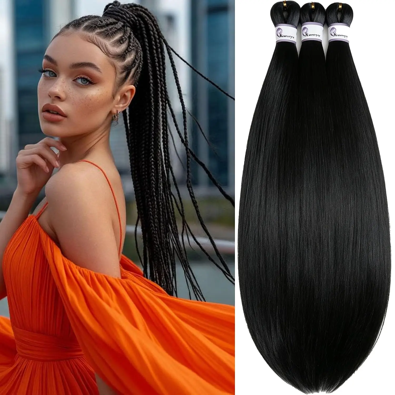 Black Braiding Hair Pre Stretched 26 Inch 3 Packs, Hot Water Setting Synthetic Hair Crochet Braids Hair, Professional 1B Braiding Hair for Box Braids