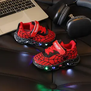 Boys Spiderman LED Light Up Sneakers, Breathable Mesh Soft Sole Casual Shoes for Daily School & Outdoor Wear