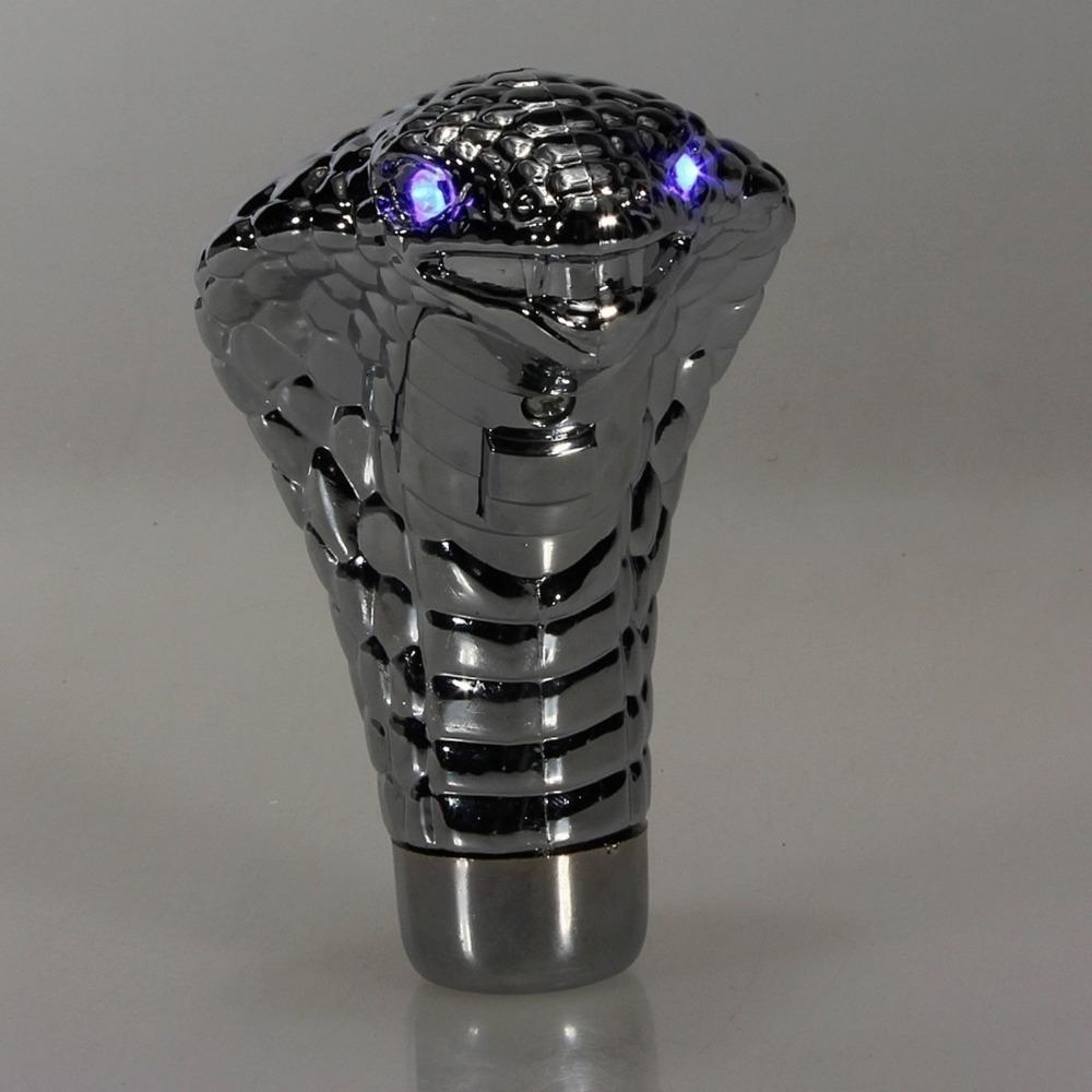 Universal Chrome Red Blue LED Eyes Car Cobra Manual Gear Shift Knob Snake Shifter   Car decor 