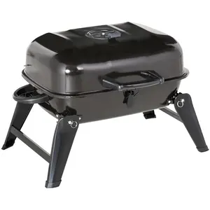 Outsunny 14" Portable Charcoal Grill, Tabletop Small BBQ Grill for Outdoor Cooking, Camping, Tailgating, Enamel Coated, Vent, Folding Legs, Black Rack
