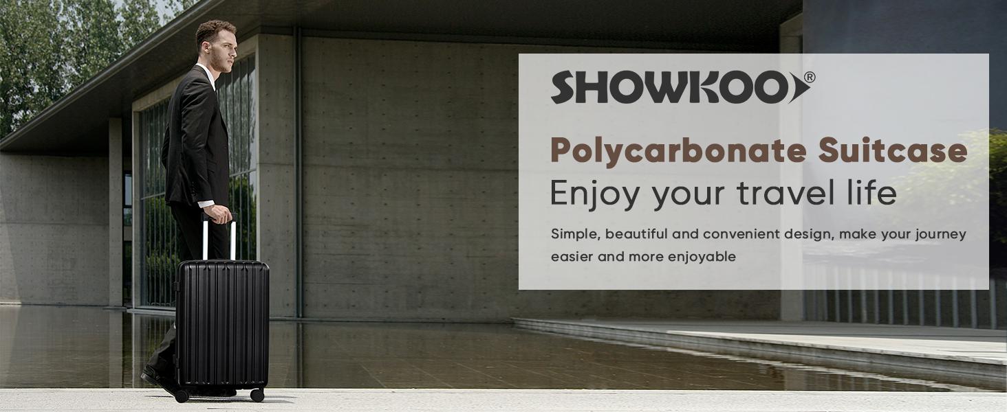 SHOWKOO Luggage Sets 3-Piece Full PC Ultra Tough Hardside Carry On Expandable Suitcases Sets with TSA Lock Double Spinner Wheels (20in/24in/28in) Black Gift for Travel,School,Business