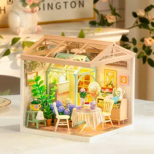 Rolife Blooming Tea Garden DIY Miniature House Kit DW013B with LED Lights Plastic Craft Kit & Decorative Ornament  Creative Gift for Adults Craft Lovers & Home Decor