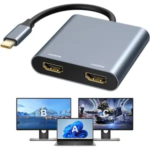USB C to Dual HDMI Adapter 4K@60hz, Type C to HDMI Splitter for 2 Monitors, USB C Hub Extend Display for MacBook Air/Pro, XPS,  Laptops with Thunderbolt 3/4 Ports