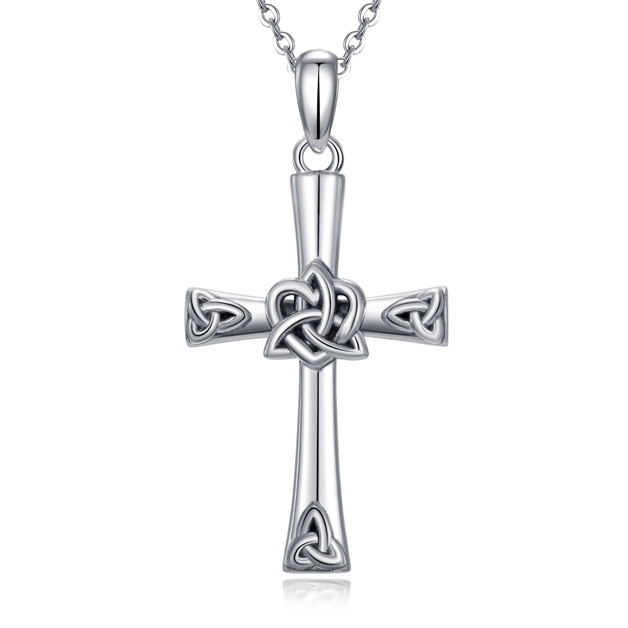 CHIC & ARTSY 925 Sterling Silver Celtic Cross Necklace – Irish Claddagh Trinity Knot Pendant, Faith Jewelry for Women