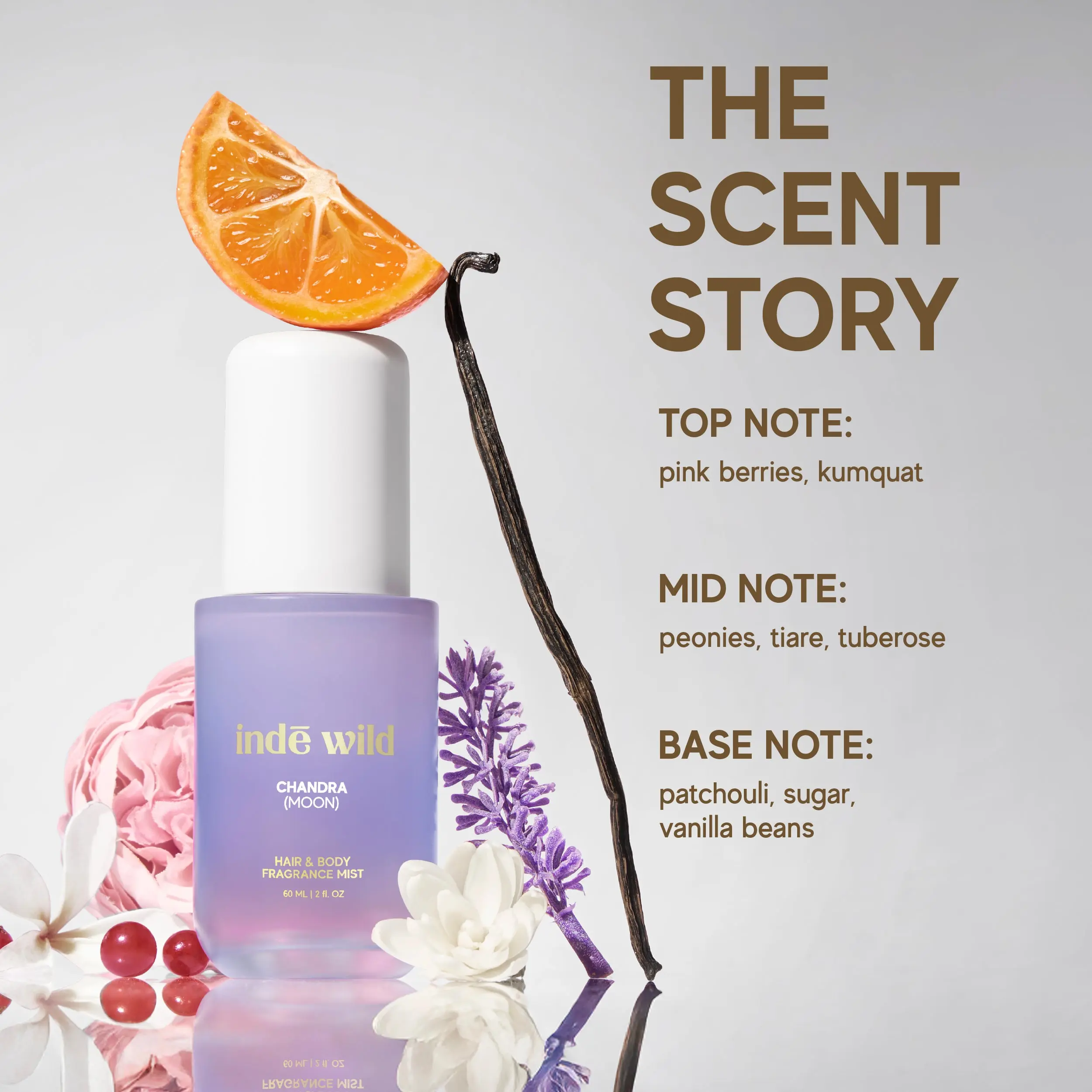 Indē Wild Chandra Hair & Body Perfume Mist | Fruity Floral Fragrance Spray for Hair & Skin | Long Lasting Scent with ScentFix Technology | Natural Non-Drying Hair Perfume & Body Mist | 60ml