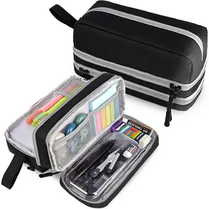 Large Capacity Pencil Case,Multifunction Pencil Pouch,Pencil Bags with Zipper 3 Compartments Pencil case organizer for or School Teen Girl Boy Men Women(Black)