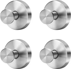 Silver Suction Cup Hooks for Shower Waterproof - No Drill Stainless Steel Towel Hooks for Bathroom Wall, Kitchen, Glass, Mirror, Tile - Ideal for Hanging Towels, Robes, and Loofahs(4 Pcs) Fasbeu
