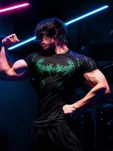 2026 New Gothic Print Sports Fitness T-Shirt, Gym Tee, High Elastic Fabric, Round Neck Design, Suitable for Sport and Casual Wear
