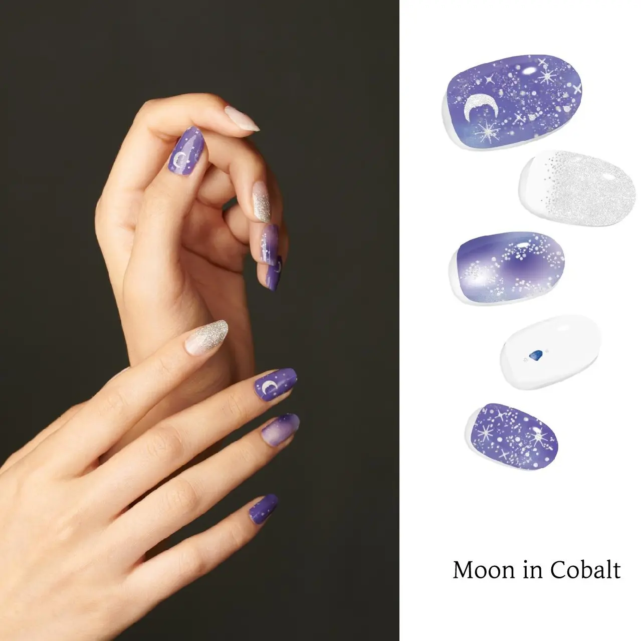 Semi-Cured Gel Nail Strips – Moon in Cobalt (Marble) | Odor-Free, Korean Premium Gel