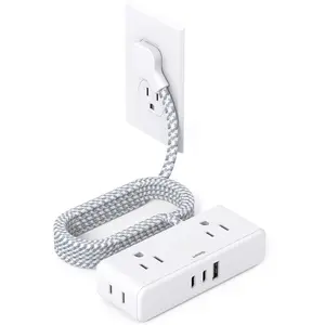 Flat Extension Cord 6 , Flat Plug Power Strip, 4 Widely Outlets with 3 USB Ports (2 USB C), 3 Side Outlet Extender with Extension Cord with Multiple Outlets for , Office, Dorm Room Essentials