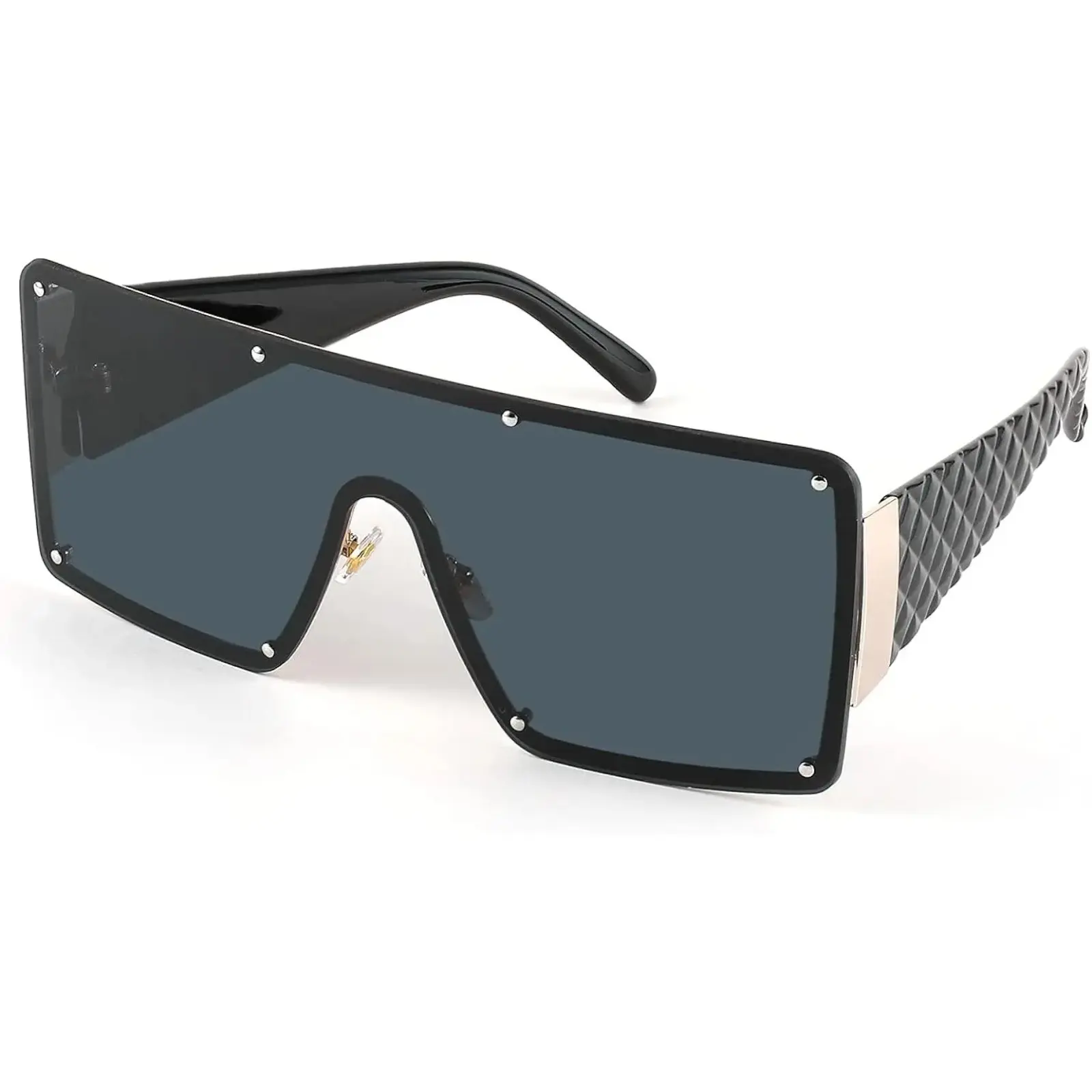 Oversized Square Flat Top Shield Sunglasses for Women & Men, One Piece Frameless Trendy Shades, UV400 Protection Lightweight Fashion Eyewear, Retro Stylish Sun Glasses for Streetwear Driving & Daily Wear