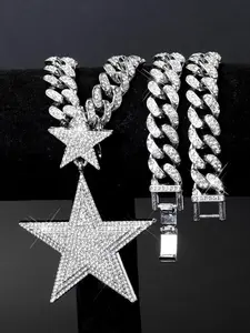Double Color Sparkling Star Pendant Necklace, American Hip-Hop Style, Essential Streetwear Accessory for Men, Trendy Jewelry for
