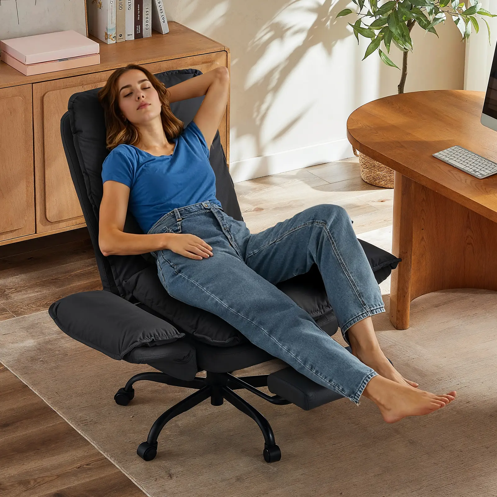 BESTIER Ergonomic High-Back Office Chair with Footrest, Adjustable Reclining Flip Armrests, Silent Wheels, 350lbs Capacity Swivel Chair for Home Use, Ergonomic Office Chair