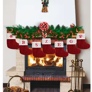 1PC Red Cable Knit Christmas Stocking with Personalized Embroidered Letter & Snowflake Accent, Festive Fireplace Decor for Family, Pet, and Holiday Xmas Party Gift