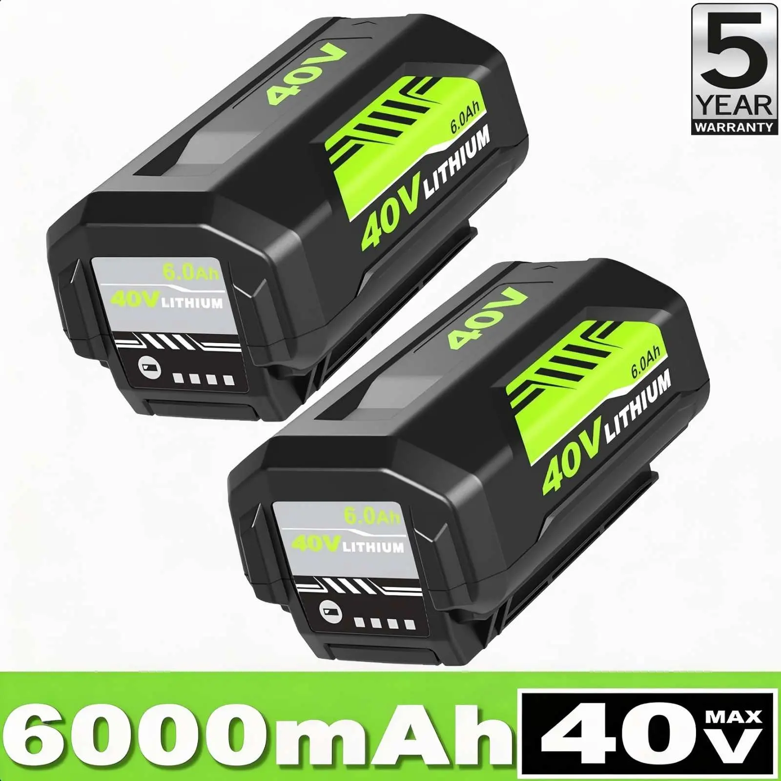 2/1 Pack 40 Volt 6000mAh Lithium-Ion Battery Replacement for Ryobi 40V Battery OP4026 OP4040 OP4050 OP4060A Compatible with Ryobi 40V Power Tool