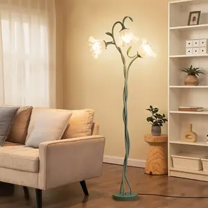 Retro Floral Standing Floor Lamp with Adjustable Gooseneck, Foot Pedal Switch, Soft Warm LED Ambient Light for Bedroom Corner, Living Room Reading Area, Aesthetic Apartment Dorm Home Decor Cozy Mood Lighting
