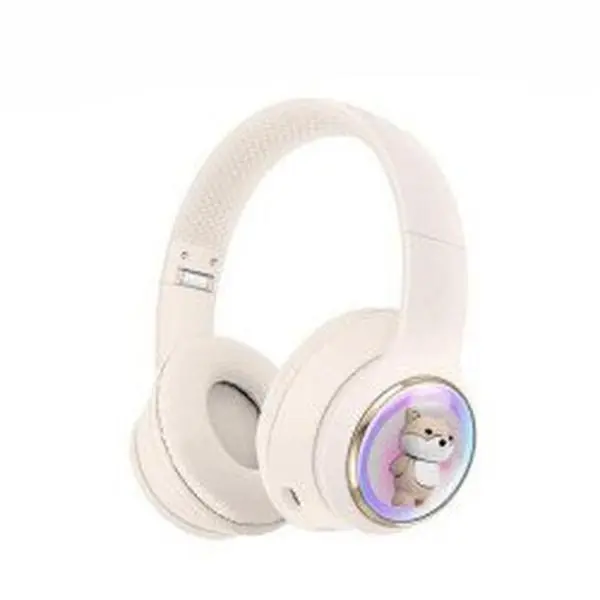 Kik_Bluetooth Over-Ear Headphones with Cute Dog LED Design, Comfort Ear Cups & Immersive Sound AKZ52 for Universal Cell Phone And Bluetooth Device (White)