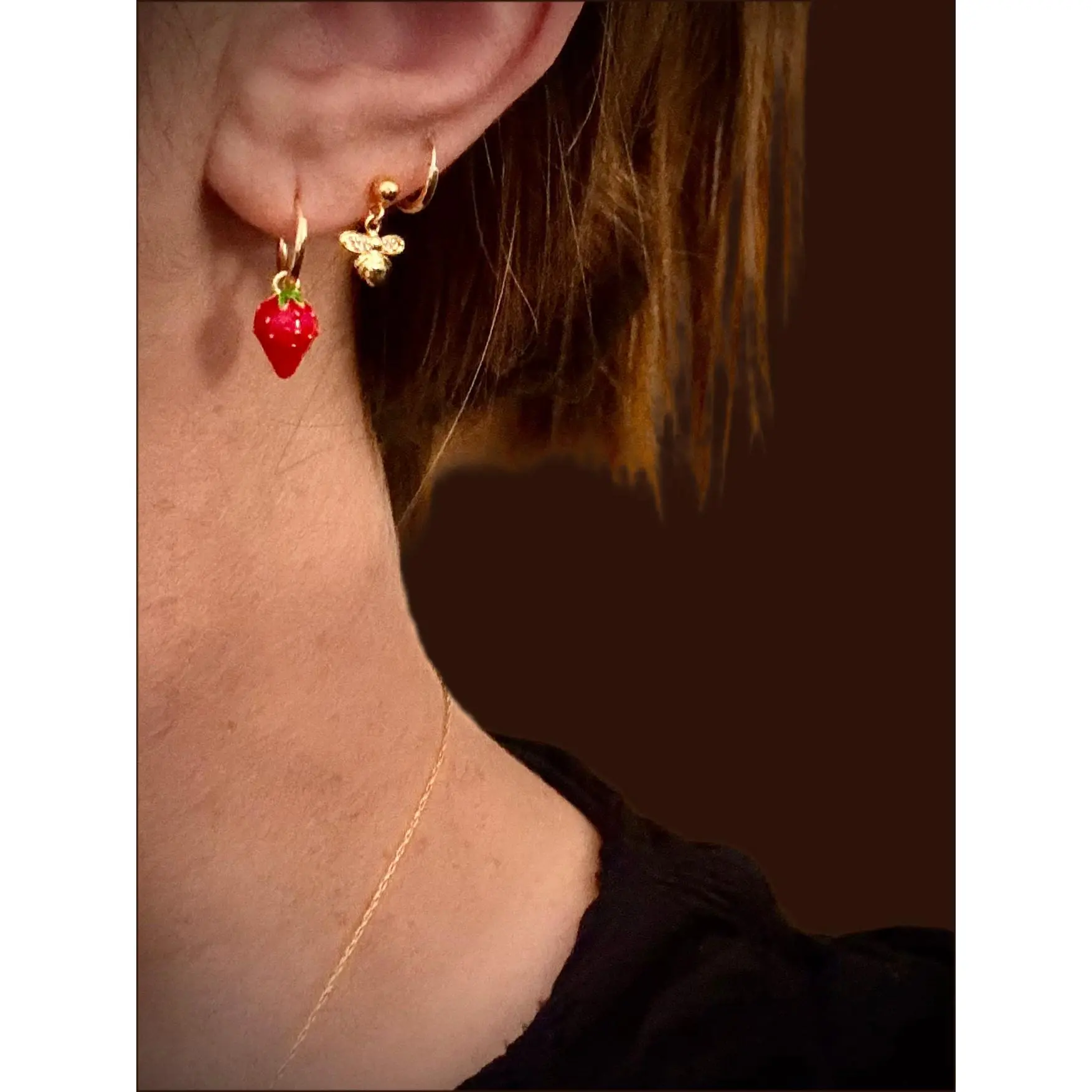 Strawberry Huggies - 14k gold filled hoop earrings