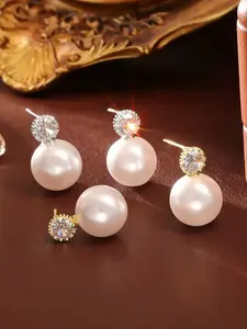 Elegant Pearl Embellished Zircon Earrings, Classic Luxury Design, Hypoallergenic Daily Wear Jewelry, Versatile Office Accessories, Allergy-Free Ear Studs, High Quality Earrings