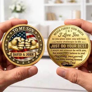 Personalized To My Son Keepsake Coin, Father's Day Keepsake, Dad And Son Fist Bump, 4th of July, Keepsake Coin, Gift For Son From Dad